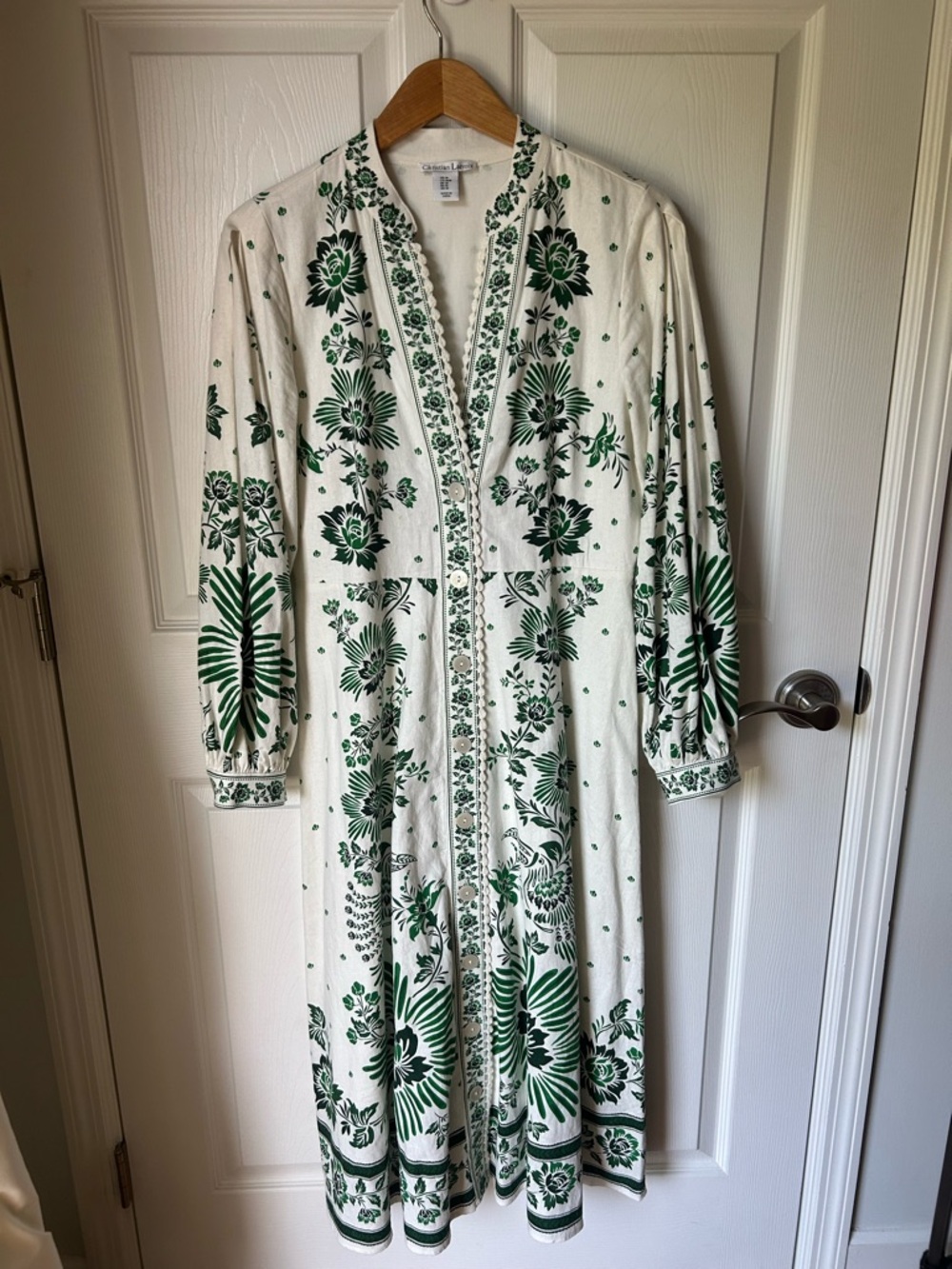 NWOT Christian Lacroix White Maxi Dress with Green Floral Print - Picture 15 of 15
